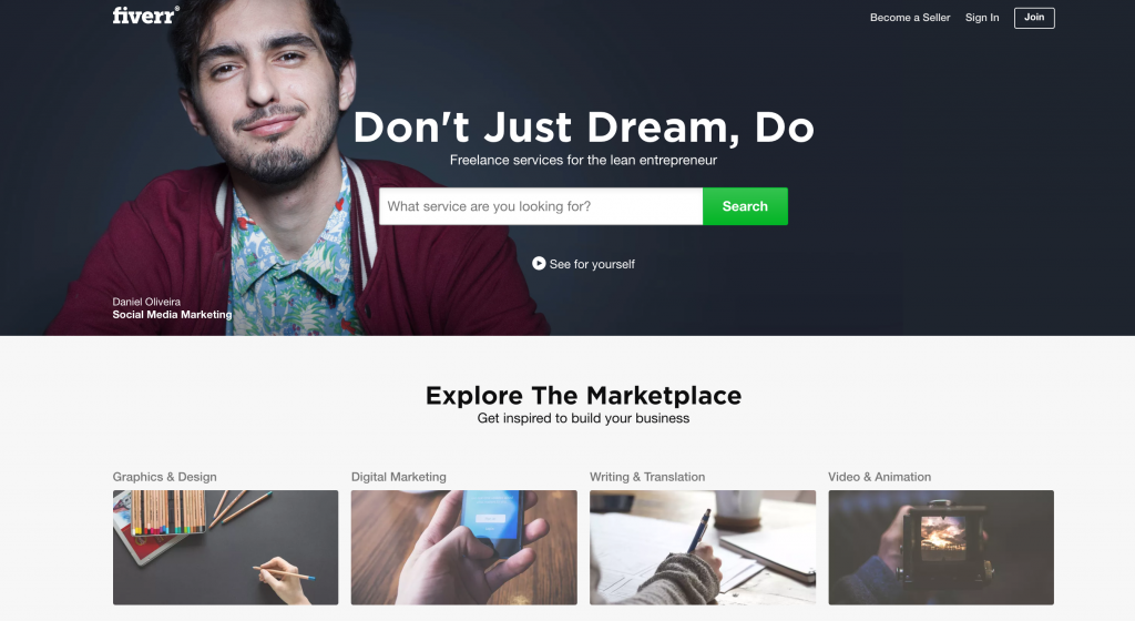 Fiver's landing page.