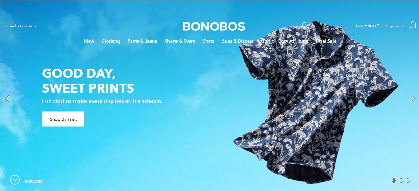 Bonobos' landing page.