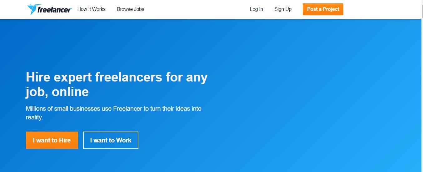 Freelancer's landing page.