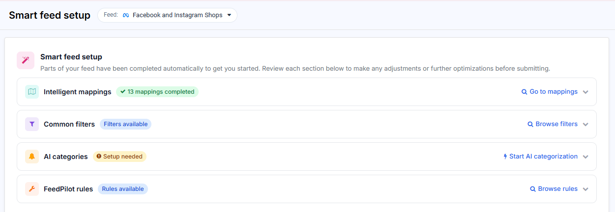 Smart Feed Setup page